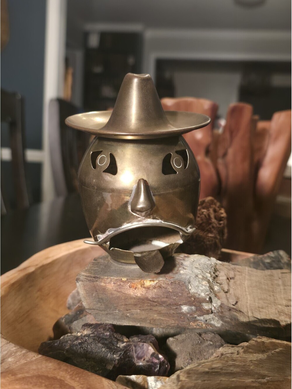 Vintage 1960s Artes De Mexico Metalwork Face Smoker Ashtray/ Incense Burner 4.5”